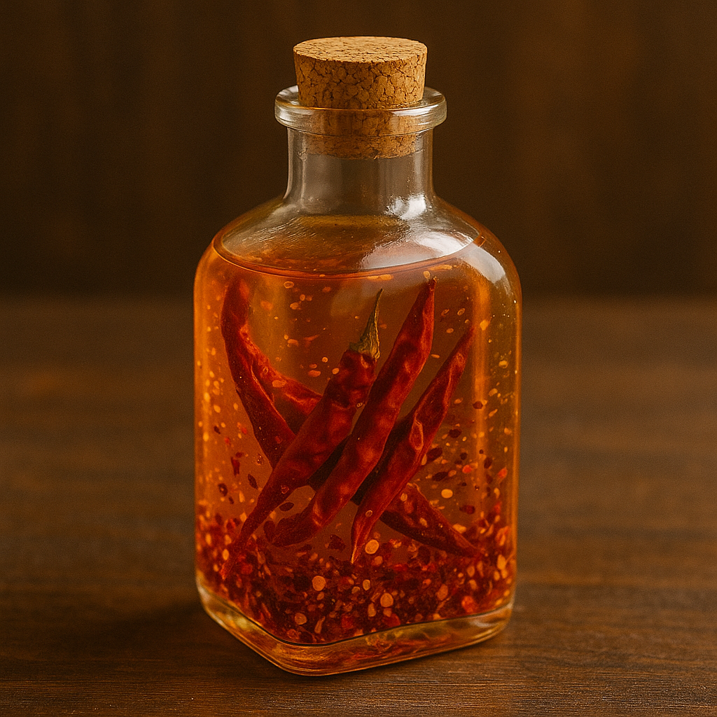 Hausgemachtes Chili-Öl mit Cannabis Speiseöl