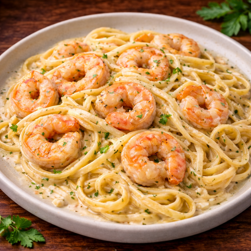 Creamy Garlic Shrimp Pasta mit Cannabis Butter