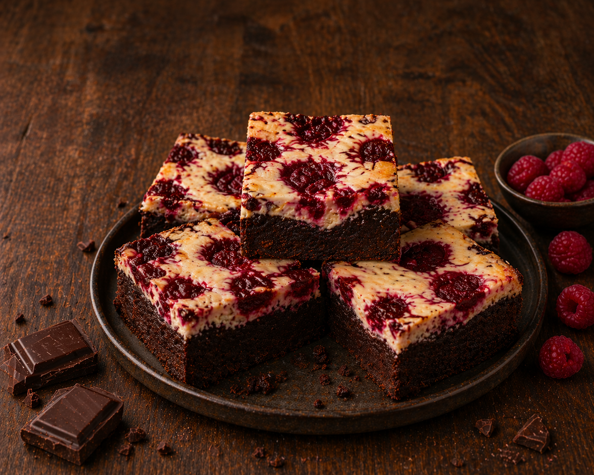 Himbeer-Cheesecake Brownies mit Cannabis-Butter (saftig & cremig)